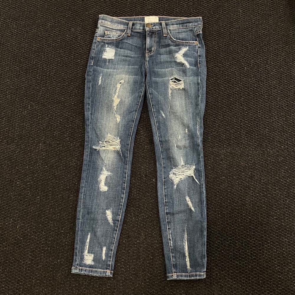 Current Elliott The Stiletto Dark Shredded Cropped Ankle Jeans Womens Size 26/0